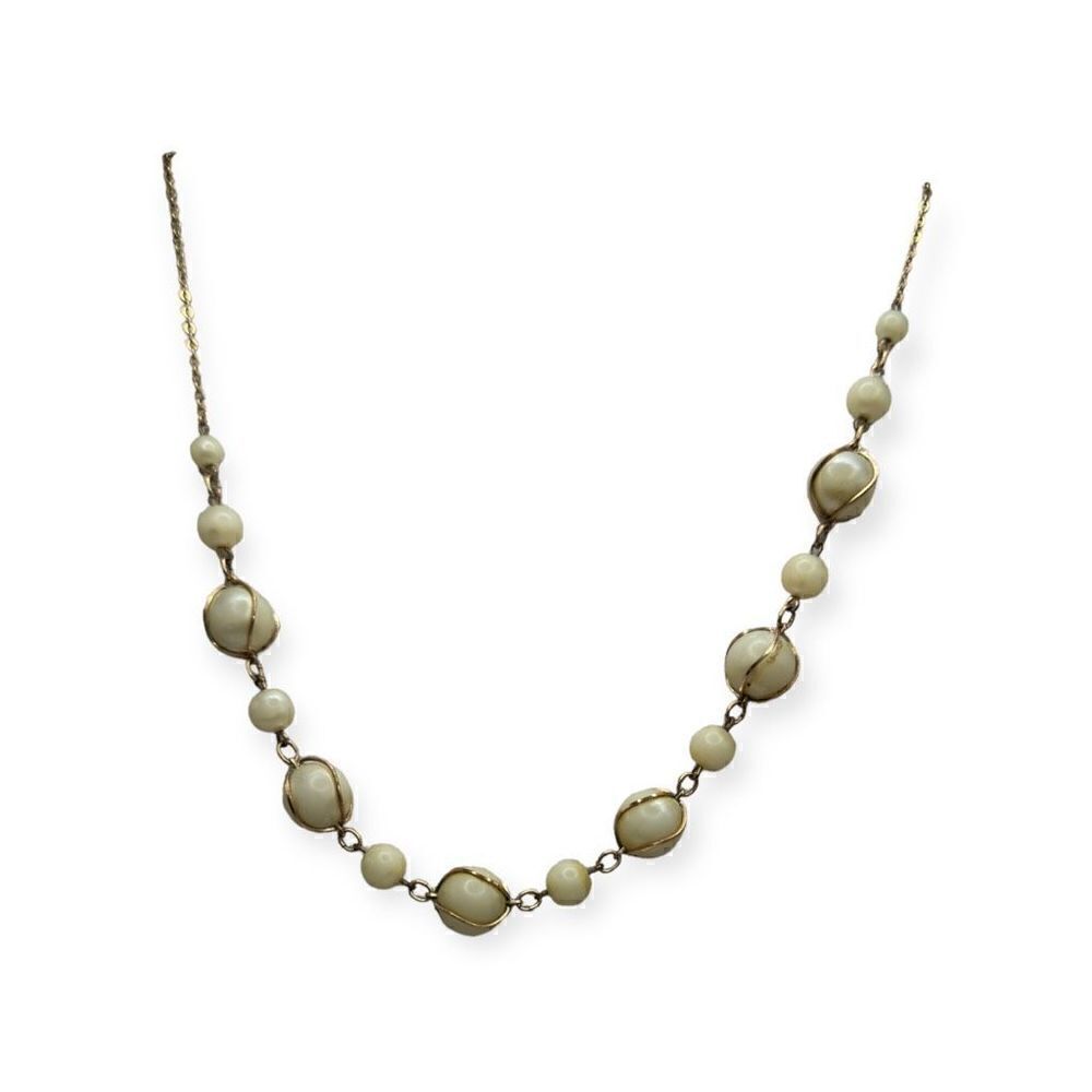 Vintage costume necklace chain with wrapped faux pearls 17 inches long